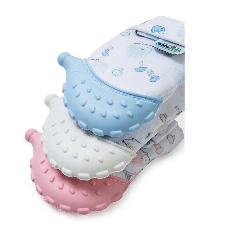 Babyjem Gant de dentition pour bébé, gant de dentition en silicone, jouets  de gratte-dents en motif main, sans BPA, rose-blanc