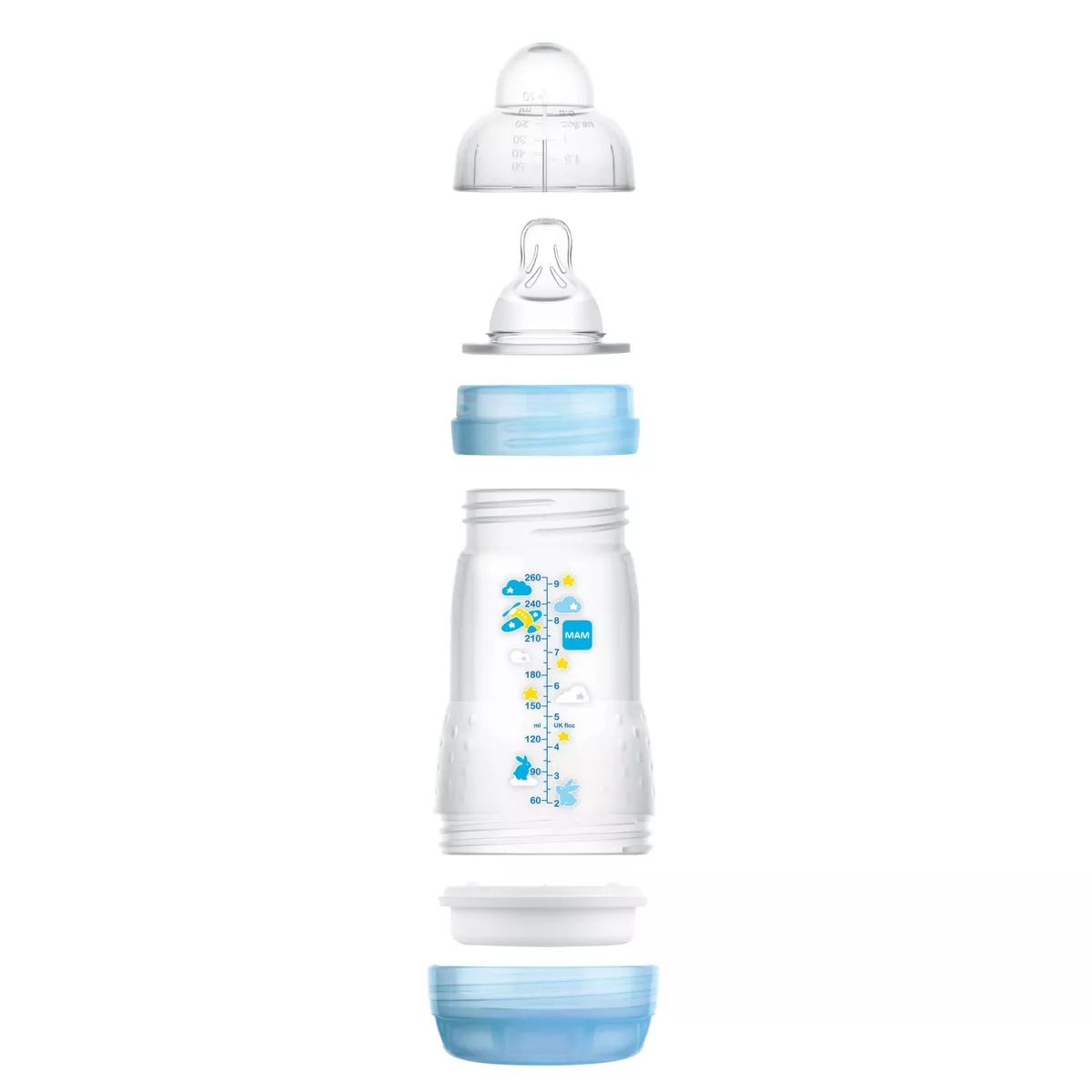 MAM Lot de 2 biberons Easy Start Anti-Colique (320 ml), biberon bébé idéal  pour l'allaitement mixte, tétine débit 3, base aérée anti-colique, Aqua &  Lin : : Epicerie